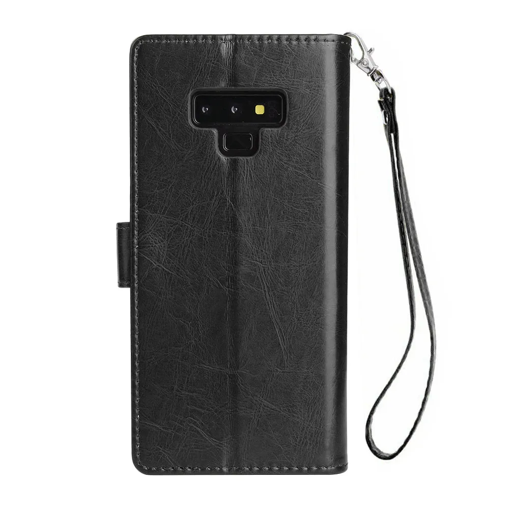 For Samsung Note 9 PU Full Protective Cover with 9 Card Slot Lanyard Bracket Buckle blue