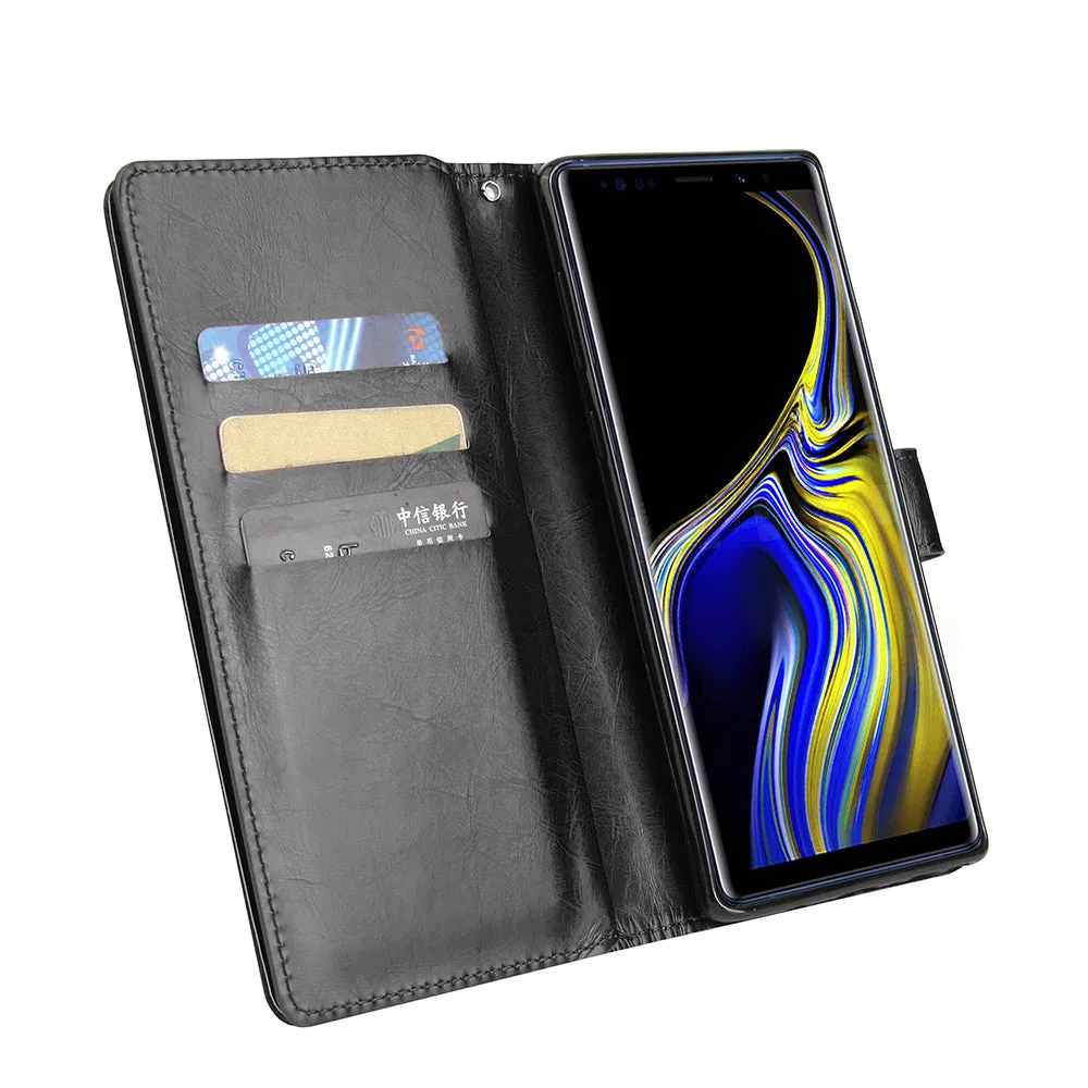 For Samsung Note 9 PU Full Protective Cover with 9 Card Slot Lanyard Bracket Buckle blue