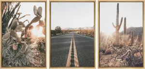 Framed Canvas Print Wall Art Set Joshua Tree Desert Landscape Road Trip Texas Nature Wilderness Photography Modern Art Decorative Minimalist Floral Botanical for Bedroom - 24"x36"x3 Natural