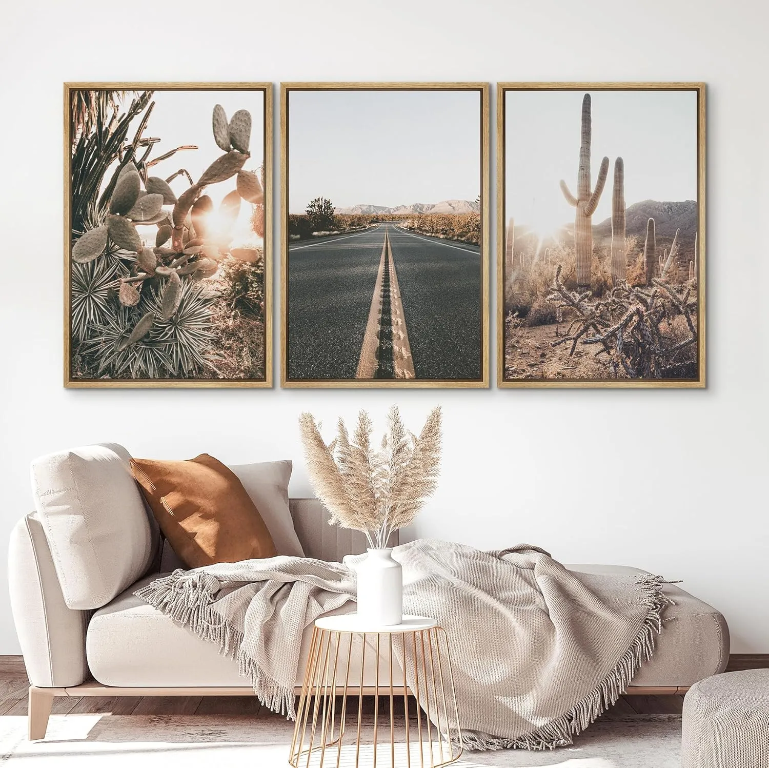 Framed Canvas Print Wall Art Set Joshua Tree Desert Landscape Road Trip Texas Nature Wilderness Photography Modern Art Decorative Minimalist Floral Botanical for Bedroom - 24"x36"x3 Natural