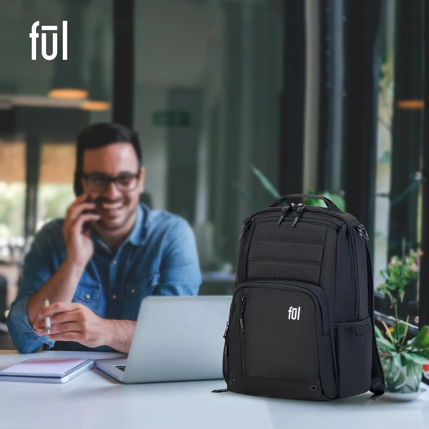 FUL Tactics Collection 15 Inch Laptop Backpack, Phantom Padded Computer Bag for Commute or Travel, Black, One Size