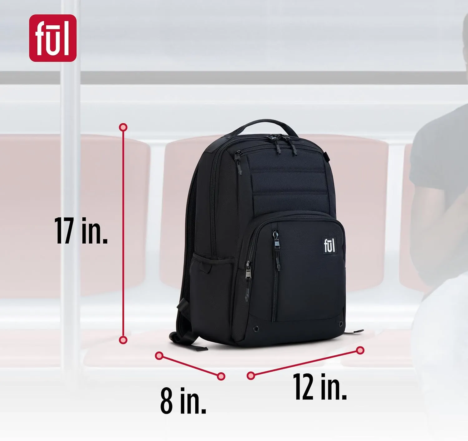 FUL Tactics Collection 15 Inch Laptop Backpack, Phantom Padded Computer Bag for Commute or Travel, Black, One Size