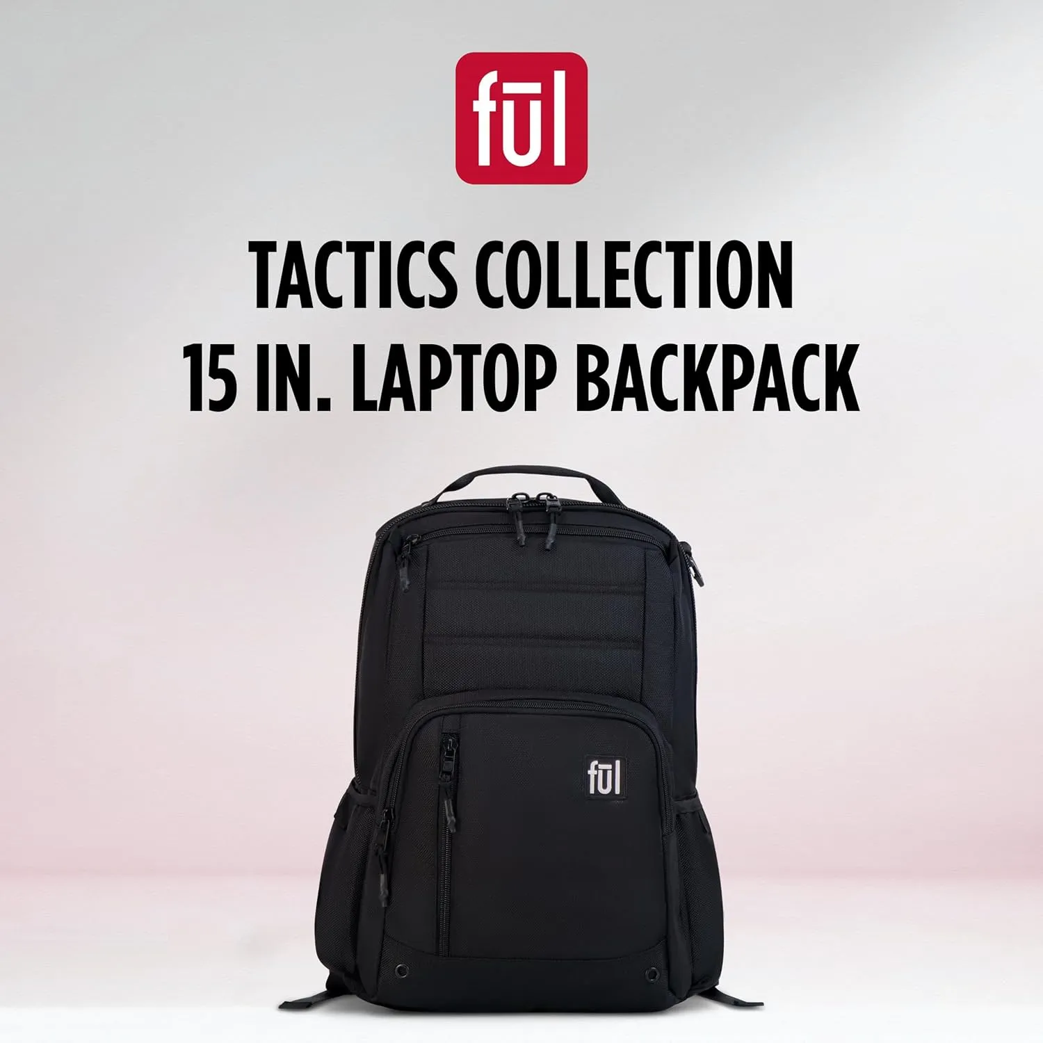 FUL Tactics Collection 15 Inch Laptop Backpack, Phantom Padded Computer Bag for Commute or Travel, Black, One Size