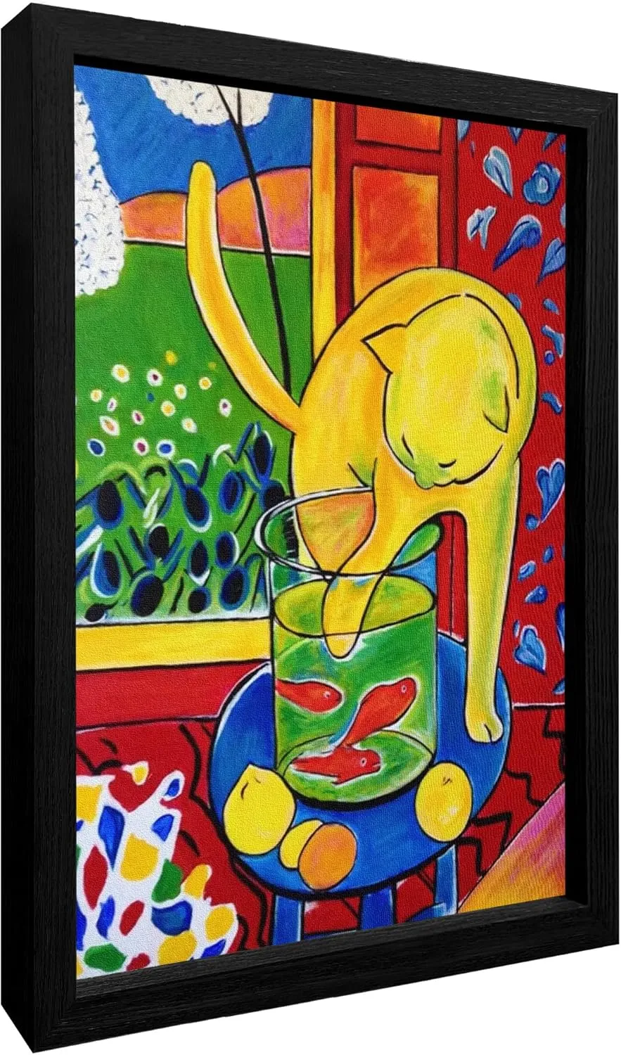 Funny Black Cat Wall Art Matisse Wall Art Vintage Framed Canvas Art Print for Living Room, Bedroom Black Frame (CAT 6, 16L x 12W)