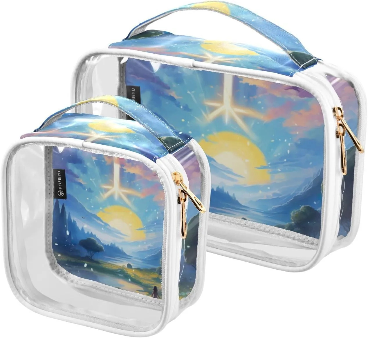 GAIGEO Fantasy World Flower Sea Clear Bag for Travel Toiletries, Storage Bag for Travel, Womens Toiletries Bag, 2 Pack
