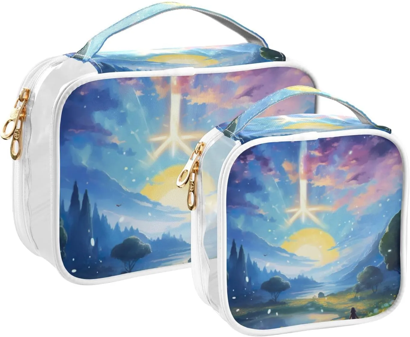 GAIGEO Fantasy World Flower Sea Clear Bag for Travel Toiletries, Storage Bag for Travel, Womens Toiletries Bag, 2 Pack
