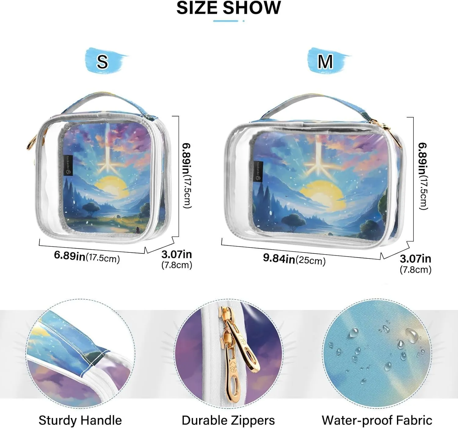 GAIGEO Fantasy World Flower Sea Clear Bag for Travel Toiletries, Storage Bag for Travel, Womens Toiletries Bag, 2 Pack