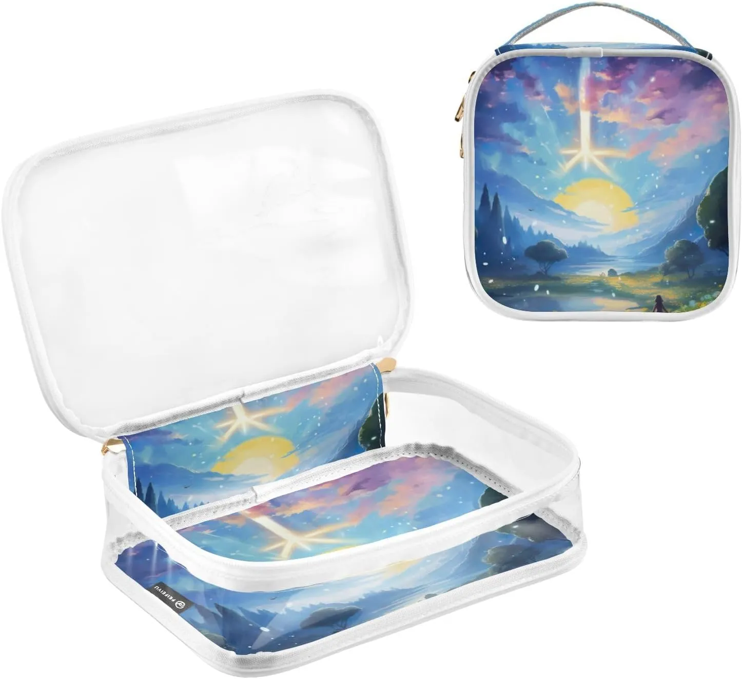 GAIGEO Fantasy World Flower Sea Clear Bag for Travel Toiletries, Storage Bag for Travel, Womens Toiletries Bag, 2 Pack