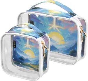 GAIGEO Fantasy World Flower Sea Clear Bag for Travel Toiletries, Storage Bag for Travel, Womens Toiletries Bag, 2 Pack
