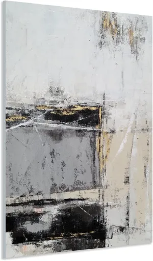 GALLERIEWALLA Black Gold White Canvas Wall Art - Abstract Oil Painting for Living Room Office Hallway Decor