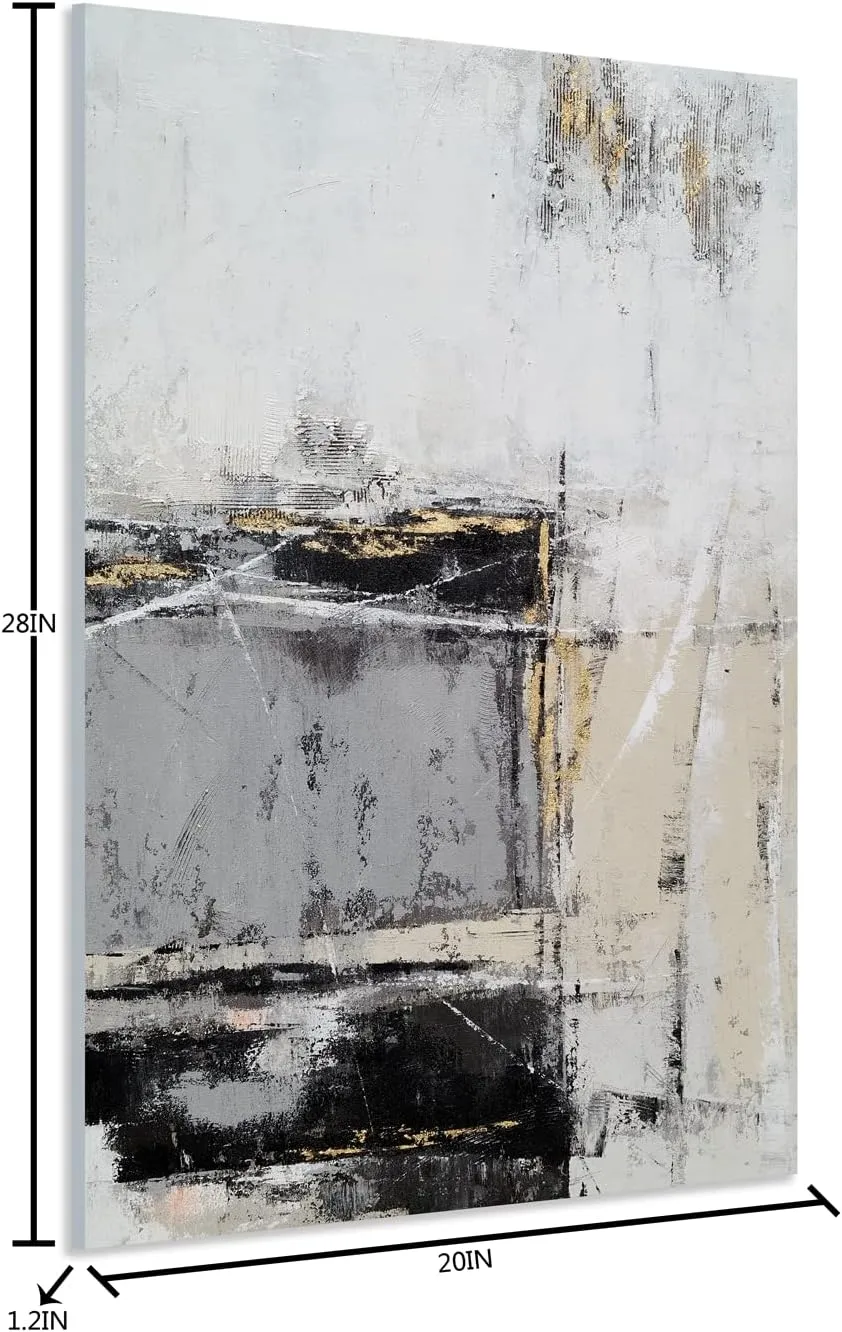 GALLERIEWALLA Black Gold White Canvas Wall Art - Abstract Oil Painting for Living Room Office Hallway Decor