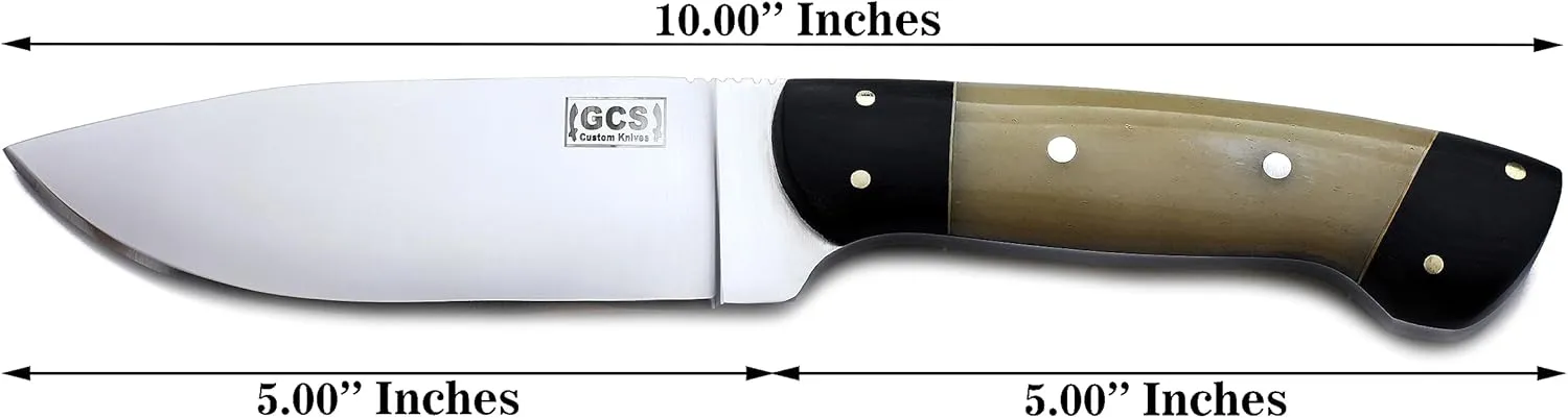 GCS Handmade Camel Handle D2 Tool Steel Tactical knife Hunting Knife Camp Knife with leather sheath Full tang blade designed for Hunting & EDC GCS 114