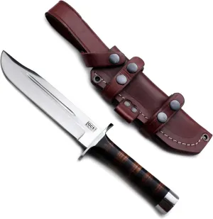 GCS Handmade Stacked Leather Handle D2 Tool Steel Tactical Hunting Knife with leather sheath Full tang blade designed for Hunting & EDC GCS 501