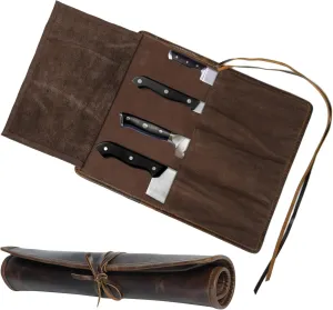 Genuine Buffalo Leather Small Knife Case Holder Chef's Knife Roll Holder Cutlery Sheath Carrying Case Organizer Storage Bag Travel Friendly Artist Gift for Men & Women Teak
