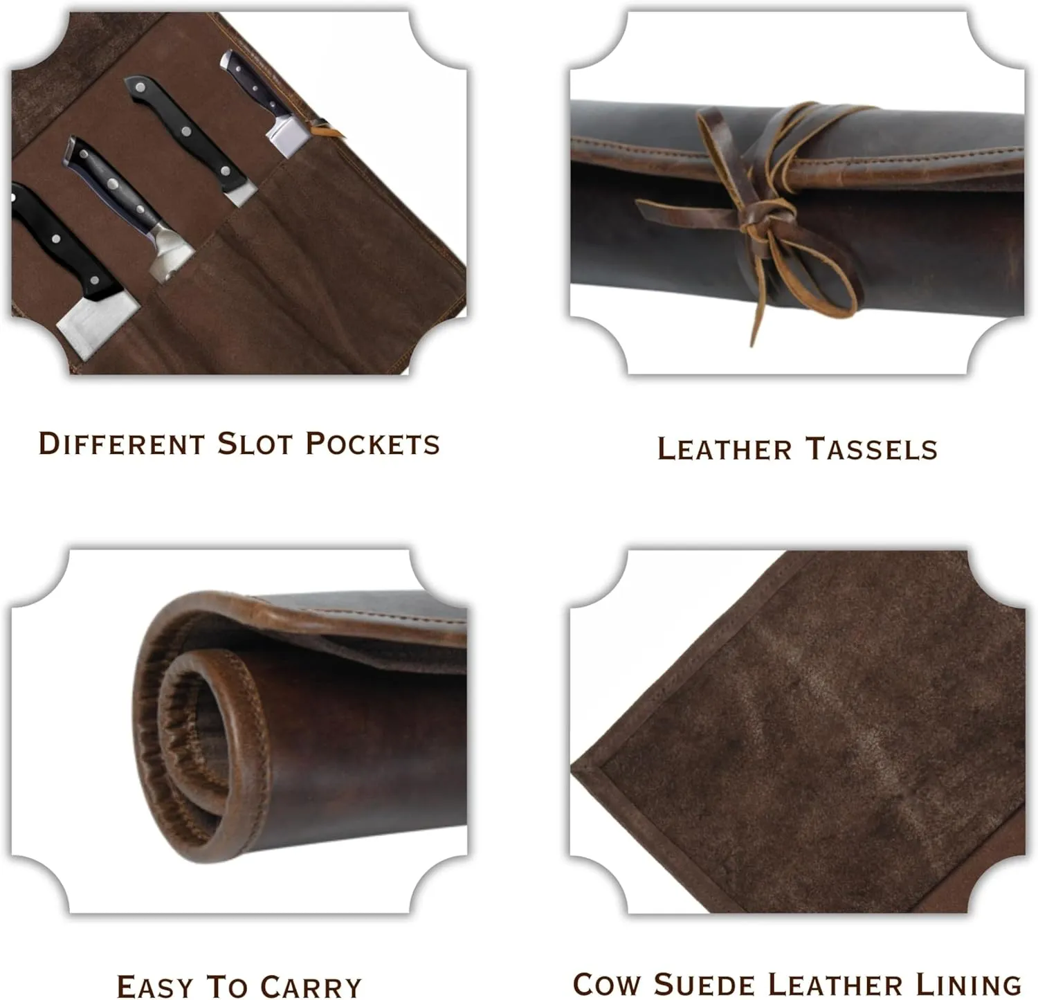 Genuine Buffalo Leather Small Knife Case Holder Chef's Knife Roll Holder Cutlery Sheath Carrying Case Organizer Storage Bag Travel Friendly Artist Gift for Men & Women Teak