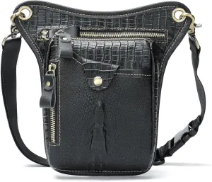 Genuine Leather Drop Leg Bag Motorcycle Thigh Purse Hip Pouch Waist Fanny Pack for Women Men Black