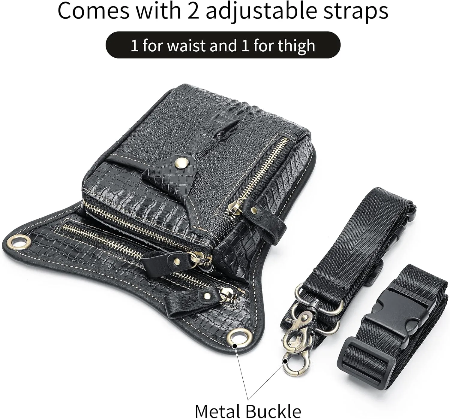 Genuine Leather Drop Leg Bag Motorcycle Thigh Purse Hip Pouch Waist Fanny Pack for Women Men Black