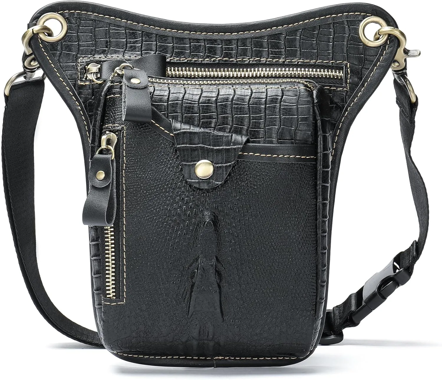 Genuine Leather Drop Leg Bag Motorcycle Thigh Purse Hip Pouch Waist Fanny Pack for Women Men Black