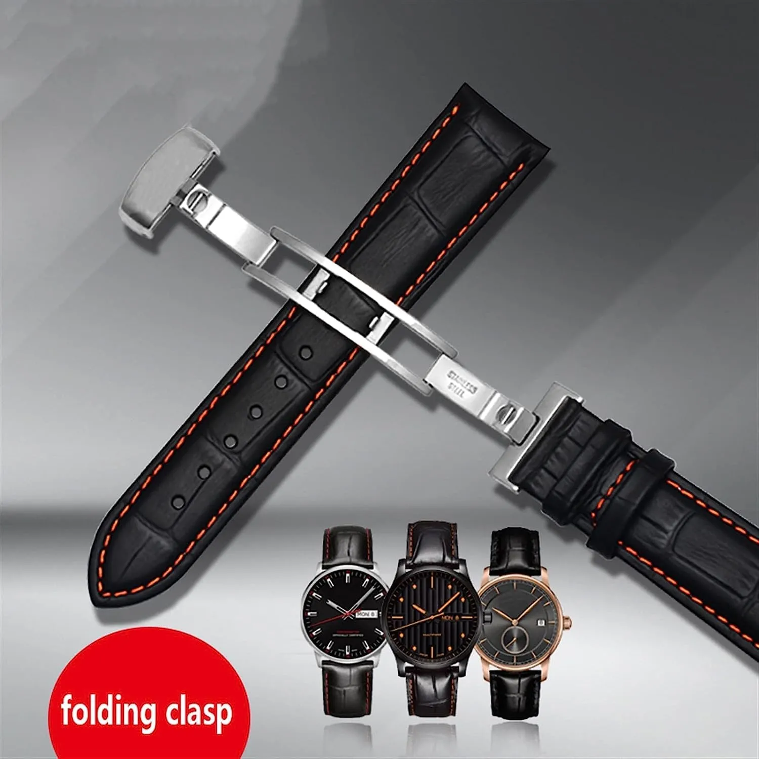 Genuine Leather watchband for Mido Multifort M005 M005930 Series Wristband with stainless Steel Butterfly Buckle