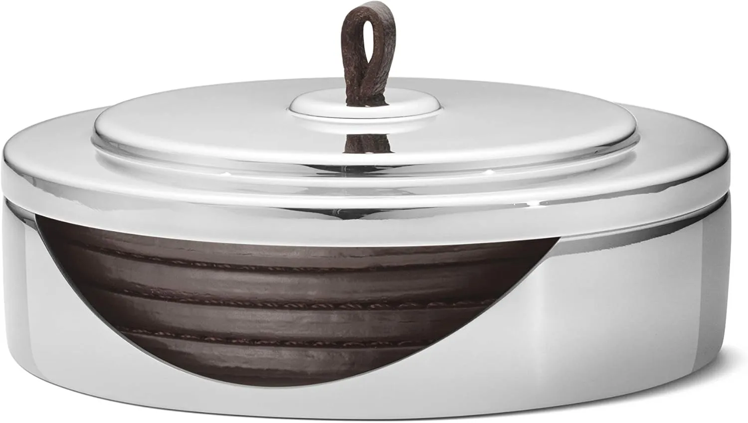 Georg Jensen Manhattan Collection Coaster Set, Set of 4 Leather Coasters in Stainless Steel Case