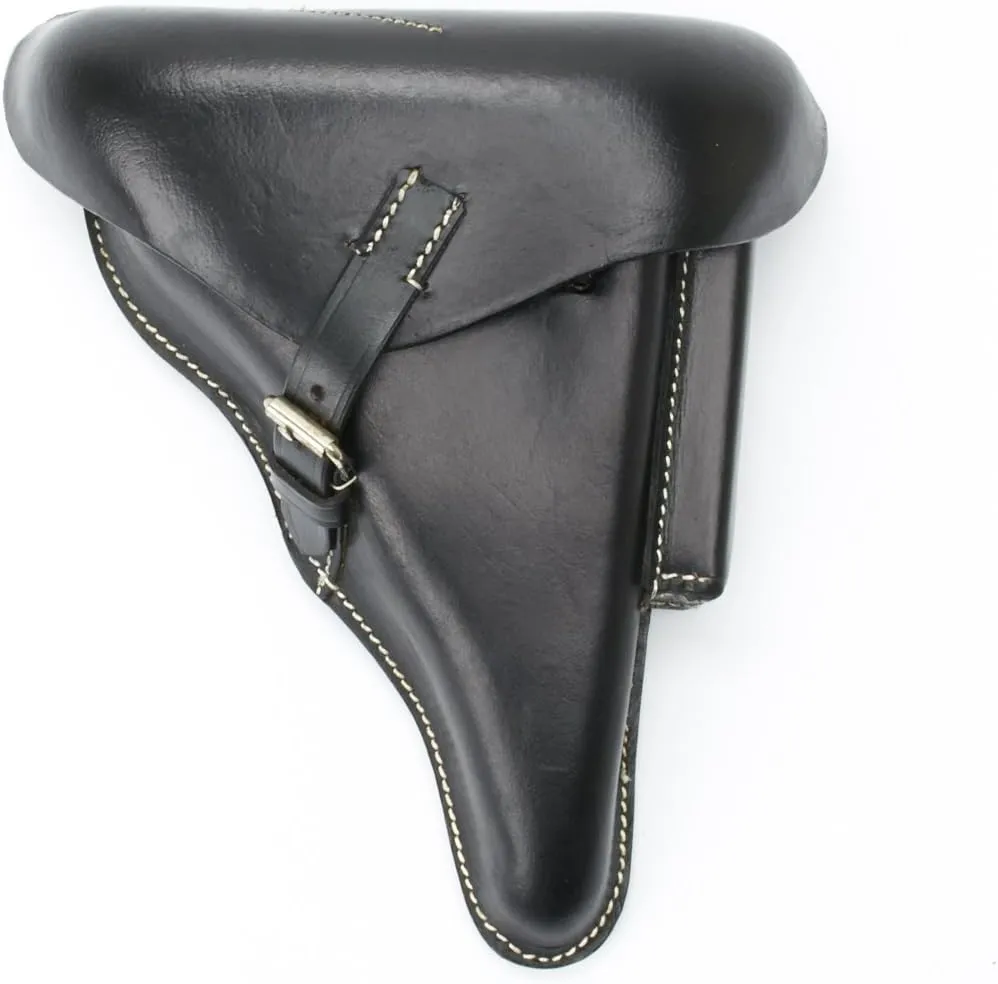 German WWII P08 Luger Black Leather Hardshell Holster, P-08, Pattern 1908