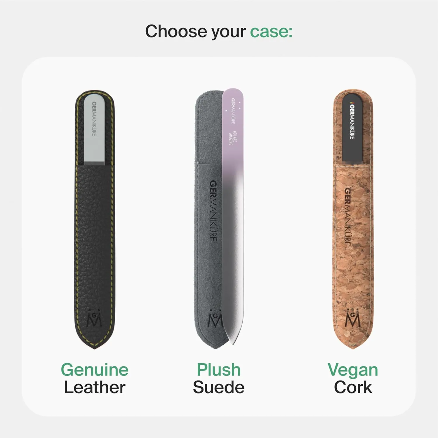 GERMANIKURE Czech Crystal Glass Nail File in Suede Leather Case - More Glitter Less Bitter - Professional Manicure & Pedicure Products for Smooth Easy Shaping of Natural Nails