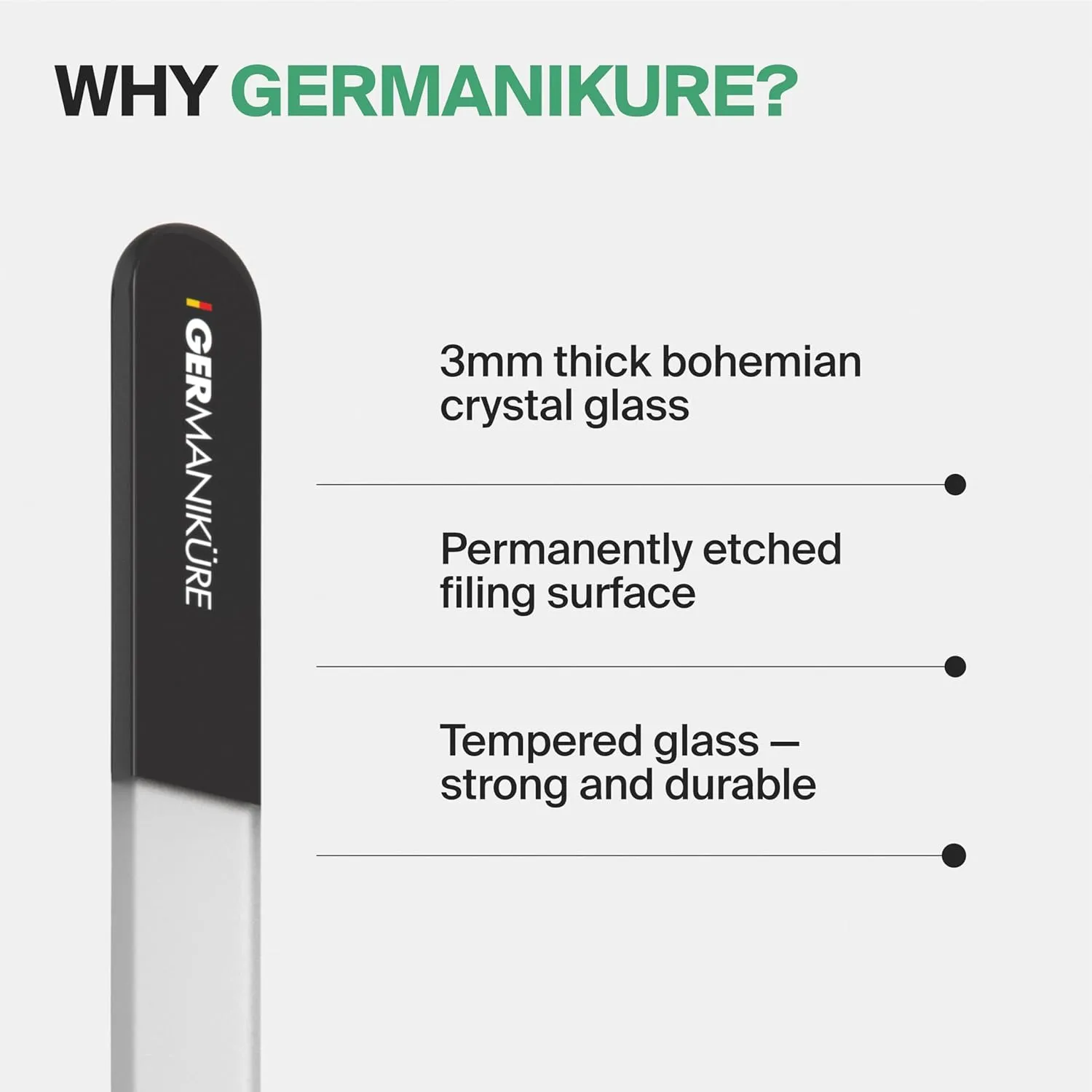 GERMANIKURE Czech Crystal Glass Nail File in Suede Leather Case - More Glitter Less Bitter - Professional Manicure & Pedicure Products for Smooth Easy Shaping of Natural Nails
