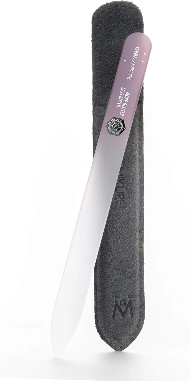 GERMANIKURE Czech Crystal Glass Nail File in Suede Leather Case - More Glitter Less Bitter - Professional Manicure & Pedicure Products for Smooth Easy Shaping of Natural Nails