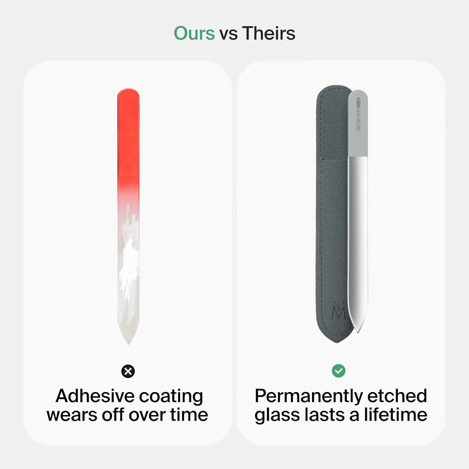 GERMANIKURE Czech Crystal Glass Nail File in Suede Leather Case - More Glitter Less Bitter - Professional Manicure & Pedicure Products for Smooth Easy Shaping of Natural Nails
