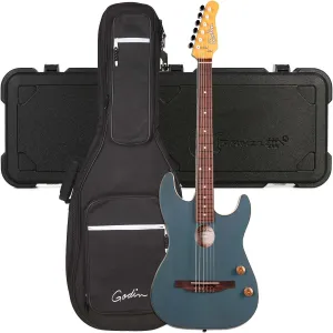 Godin (052233) G-Tour Nylon Acoustic Elec Guitar, Arctik Blue, Charvel Standard Molded San Dimas Case Bundle