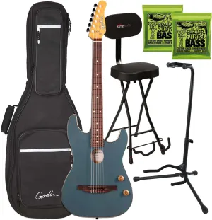 Godin (052233) G-Tour Nylon Acoustic Elec Guitar, Arctik Blue, Gator GFW-GTR-SEAT, Gator Stand, (2) Ernie Ball 2832 Bundle