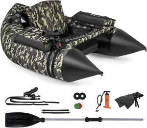Goplus Inflatable Float Tube, Fishing Belly Boat with Fish Ruler, Pump, Storage Bag, Adjustable Straps, Fishing Float Tube for Angling, 350LBS Load Capacity