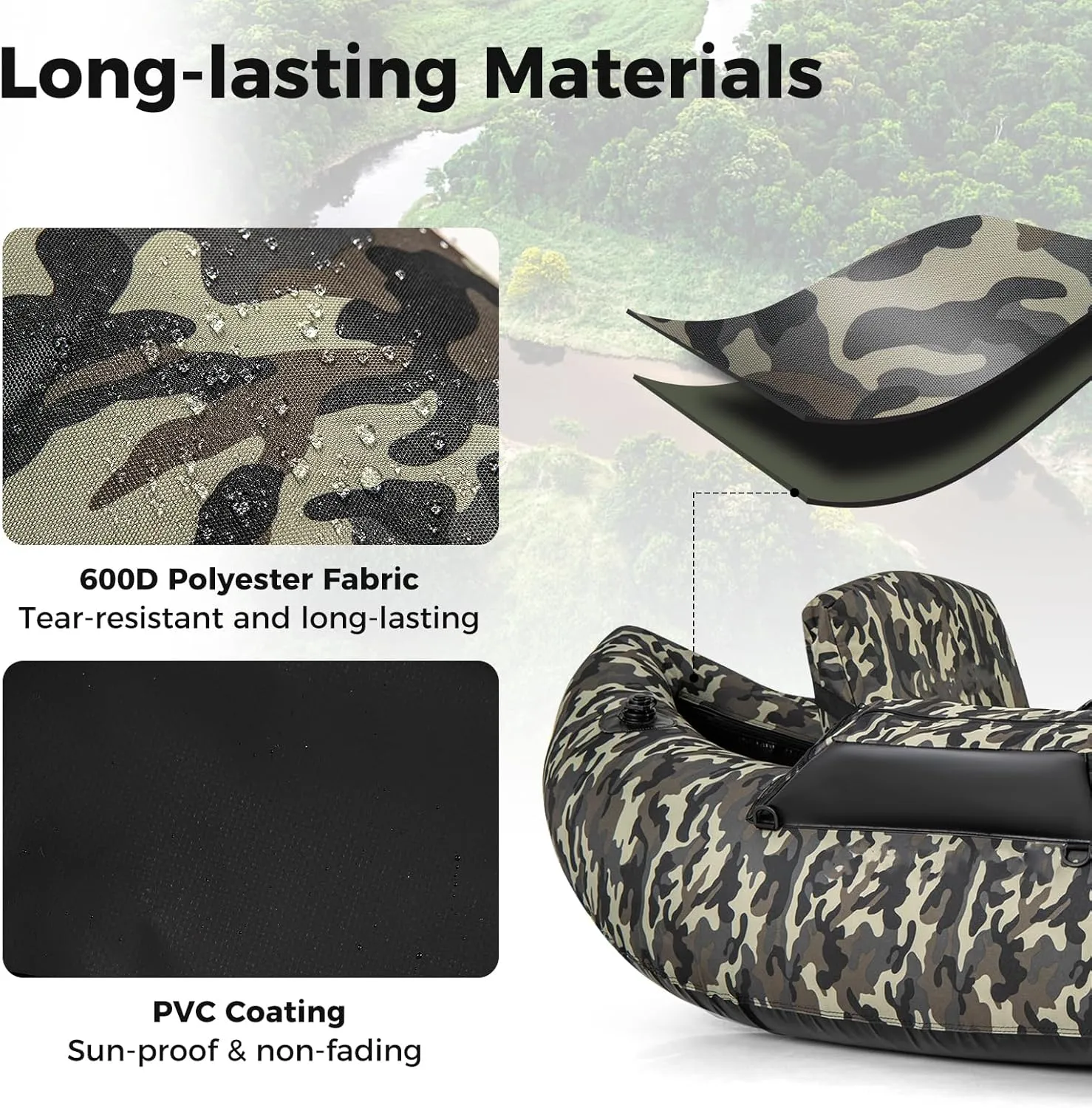 Goplus Inflatable Float Tube, Fishing Belly Boat with Fish Ruler, Pump, Storage Bag, Adjustable Straps, Fishing Float Tube for Angling, 350LBS Load Capacity