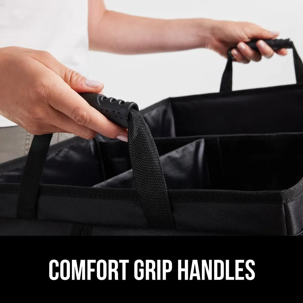 GORILLA GRIP Large Capacity Sturdy Trunk Storage Organizer, Slip and Water Resistant Collapsible Organization Container for Car Sedan or SUV, Multi Compartment Container Box Vehicle Accessories, Black