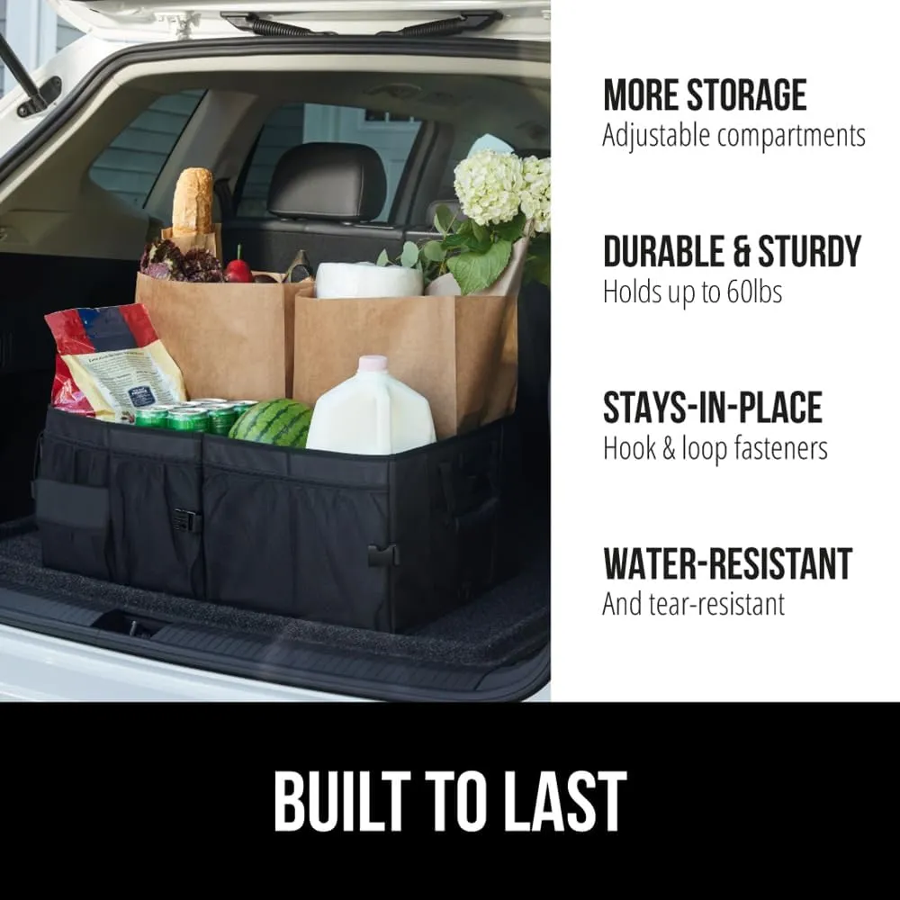 GORILLA GRIP Large Capacity Sturdy Trunk Storage Organizer, Slip and Water Resistant Collapsible Organization Container for Car Sedan or SUV, Multi Compartment Container Box Vehicle Accessories, Black