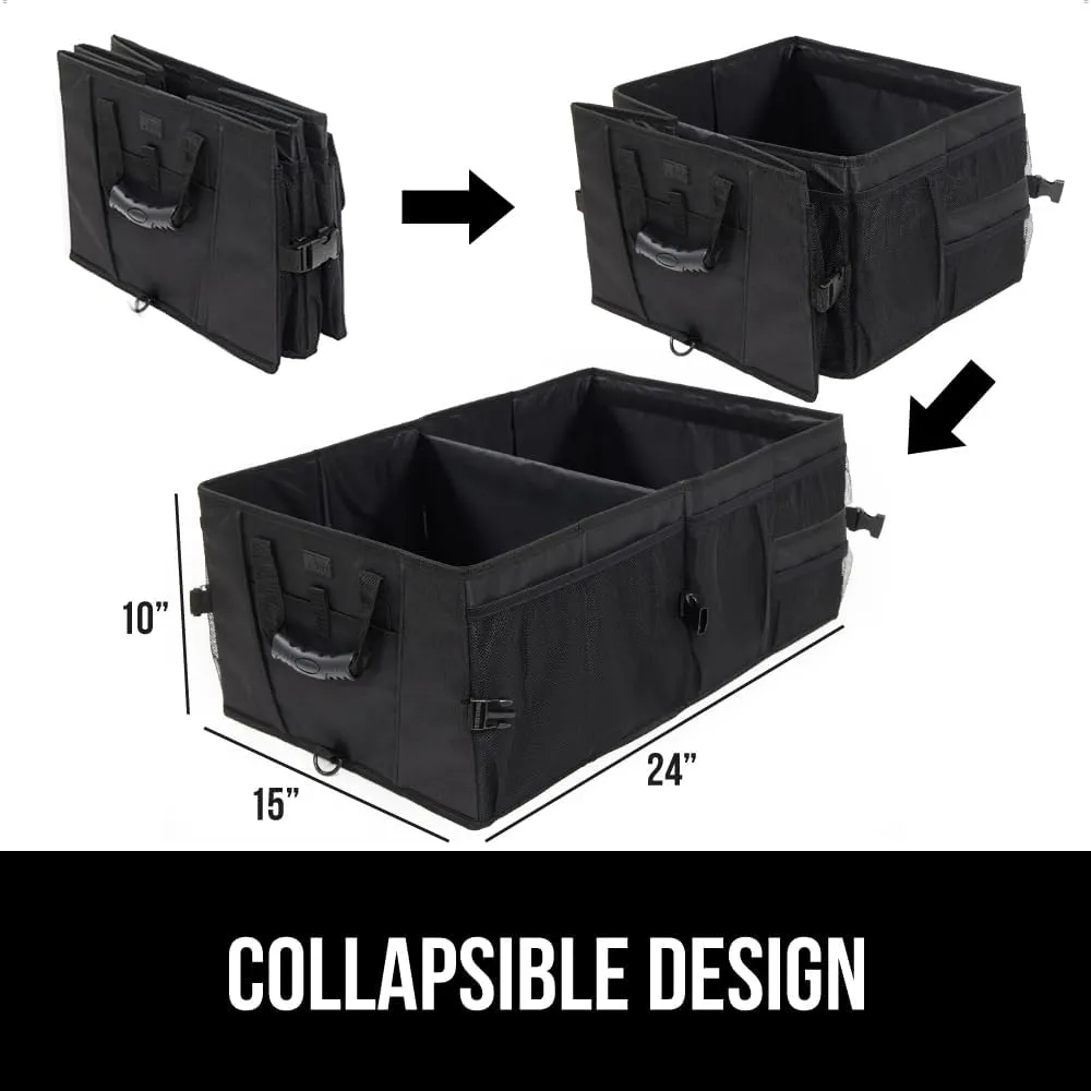 GORILLA GRIP Large Capacity Sturdy Trunk Storage Organizer, Slip and Water Resistant Collapsible Organization Container for Car Sedan or SUV, Multi Compartment Container Box Vehicle Accessories, Black