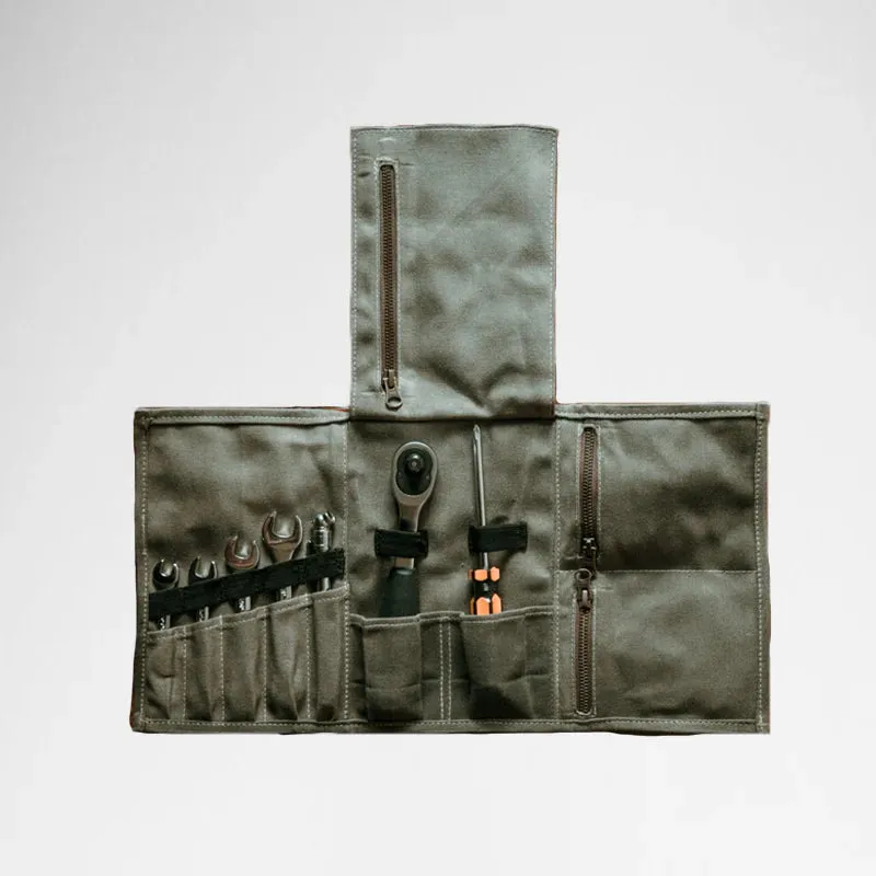 Gouache Moto Waxed Canvas Tool Roll Organizer