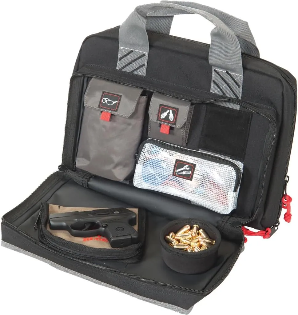 G.P.S. Quad Pistol Range Bag with Mag Storage & Dump Cups | 4 Handguns Capacity | Durable Secure Handguns, Ammo & Shooting Accessories Storage Soft Case
