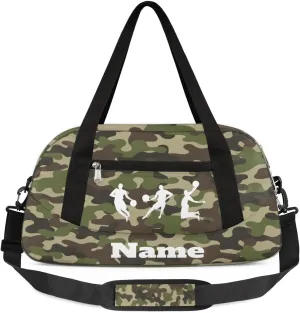 Green Camouflage Basketball Sports Custom Name Kids Duffel Bags Personalized Customized Gifts Sports Gym Bag Girls Dance Bag Overnight Weekender Sleepover Travel Tote Carry On Bag for Boys