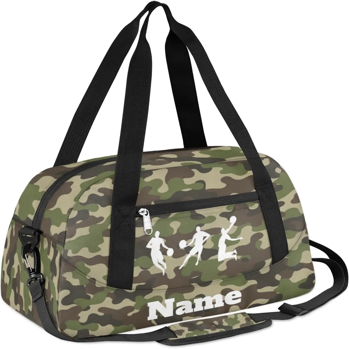 Green Camouflage Basketball Sports Custom Name Kids Duffel Bags Personalized Customized Gifts Sports Gym Bag Girls Dance Bag Overnight Weekender Sleepover Travel Tote Carry On Bag for Boys