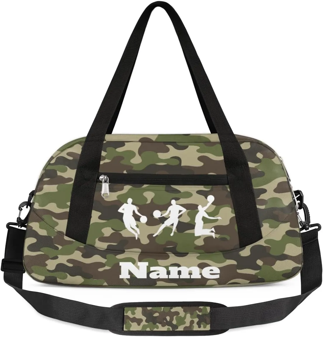 Green Camouflage Basketball Sports Custom Name Kids Duffel Bags Personalized Customized Gifts Sports Gym Bag Girls Dance Bag Overnight Weekender Sleepover Travel Tote Carry On Bag for Boys