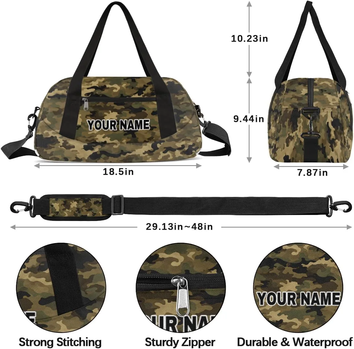 Green Camouflage Black Camo Personalized Kids Duffel Bags for Boys Girls, Personalized Custom Sports Gym Bag, Customized Travel Duffel Bag Girls Dance Bag Weekender Overnight Bag for Kids