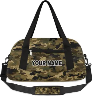 Green Camouflage Black Camo Personalized Kids Duffel Bags for Boys Girls, Personalized Custom Sports Gym Bag, Customized Travel Duffel Bag Girls Dance Bag Weekender Overnight Bag for Kids