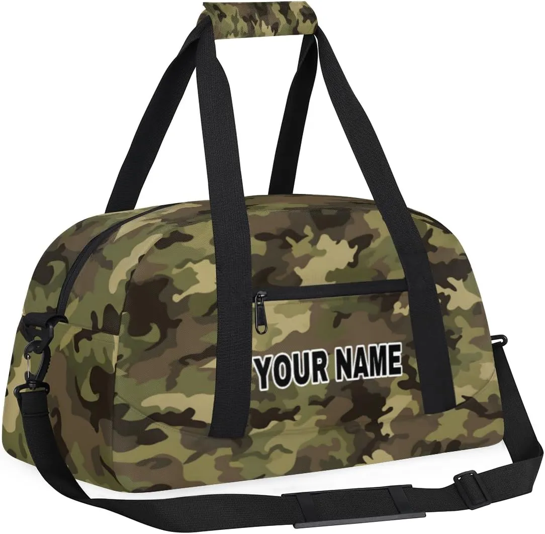 Green Camouflage Camo Pattern Personalized Kids Duffel Bags for Boys Girls Teen, Custom Sports Gym Bag, Customized Travel Duffel Bag Girls Dance Bag Weekender Overnight Bag for Kids