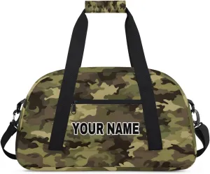 Green Camouflage Camo Pattern Personalized Kids Duffel Bags for Boys Girls Teen, Custom Sports Gym Bag, Customized Travel Duffel Bag Girls Dance Bag Weekender Overnight Bag for Kids