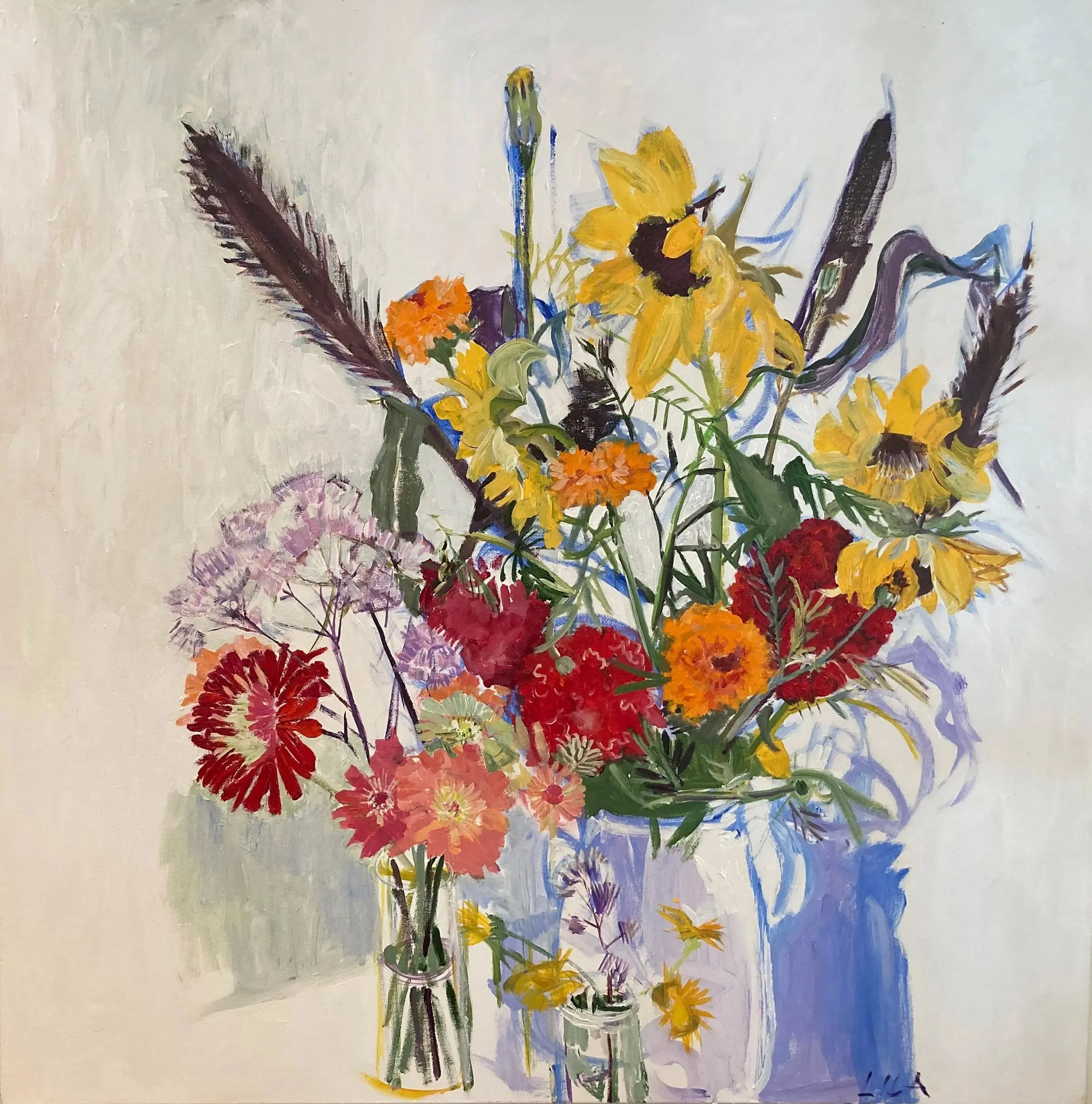 Grouping C-LB346 Acrylic Flower Paintings by Lila Bacon 08-2020 36x36
