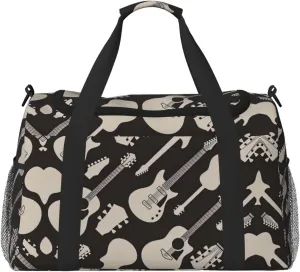 Guitar pattern print Large Canvas Travel Duffel Bag Weekender Bags for Women Overnight Bag Carry On Tote Bag