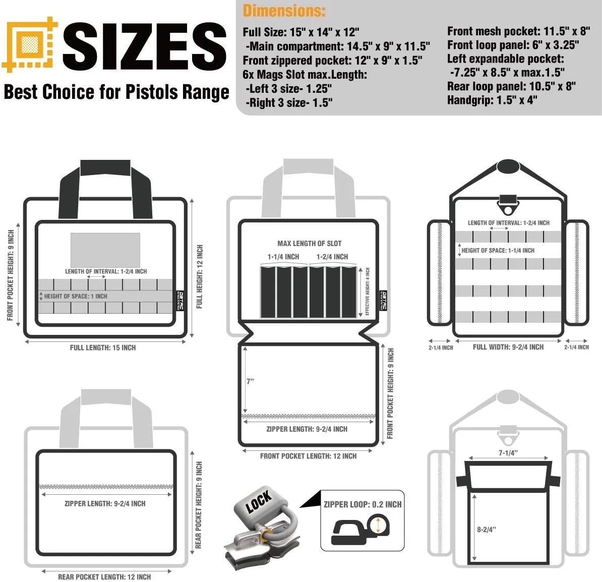 Gun Case Bag Large | Tactical 4  Pistol Bag Firearm Shooting Case with Lockable Zippers for Shooting Range Outdoor Hunting | 2x Removable Dividers Included