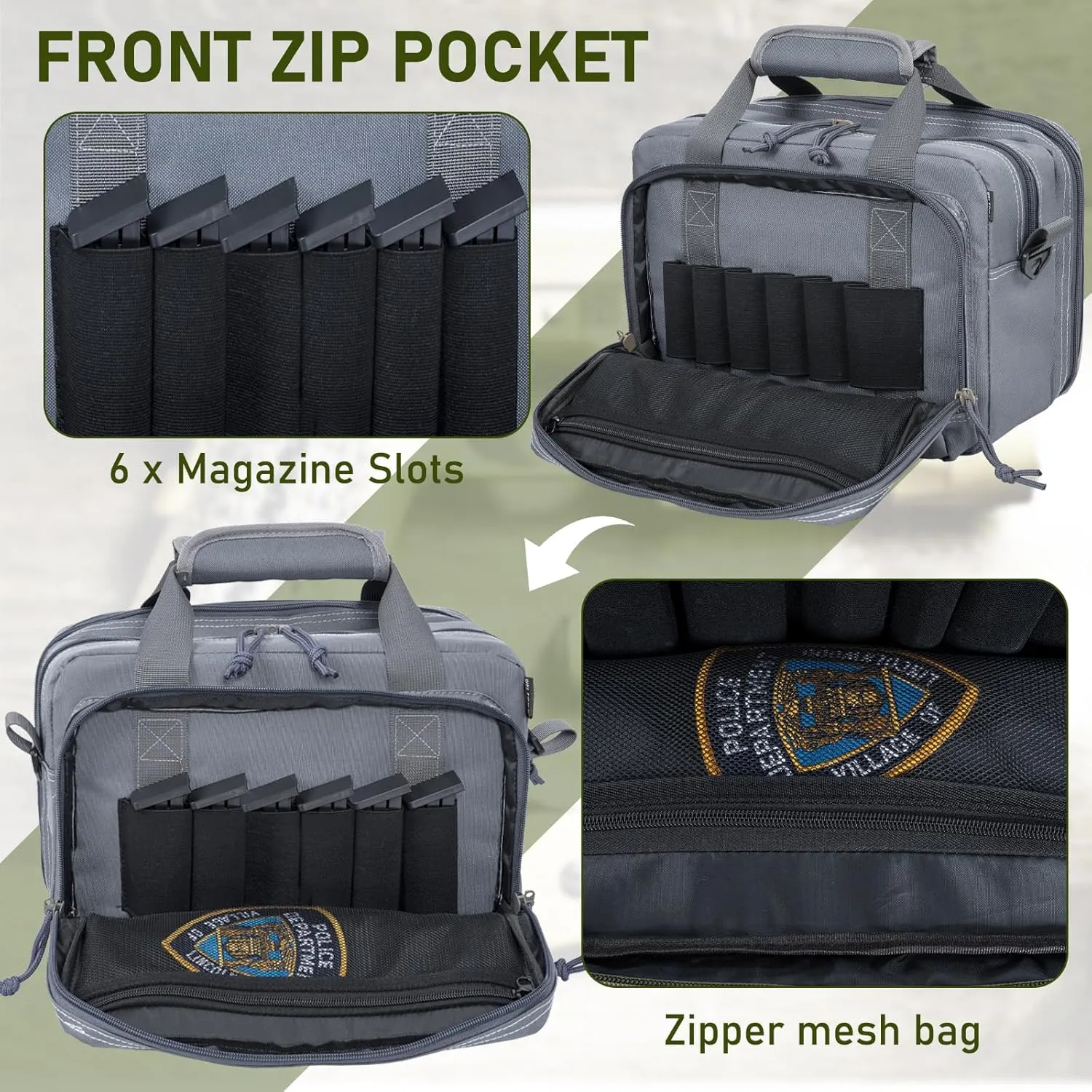 Gun Range Bag, Tactical 2 Pistol Bag for Handguns and Ammo, Firearm Shooting Case with Multi-Pockets, Duffle Bag for Shooting & Outdoor Hunting