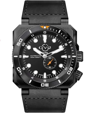 GV2 by Gevril Men's Stainless Steel Automatic Watch with Hand Made Italian Oiled Leather Strap, Black, 24 (Model: 4534),Silver